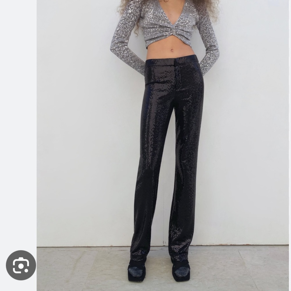 Zara black Sequin Trousers flared pant size small